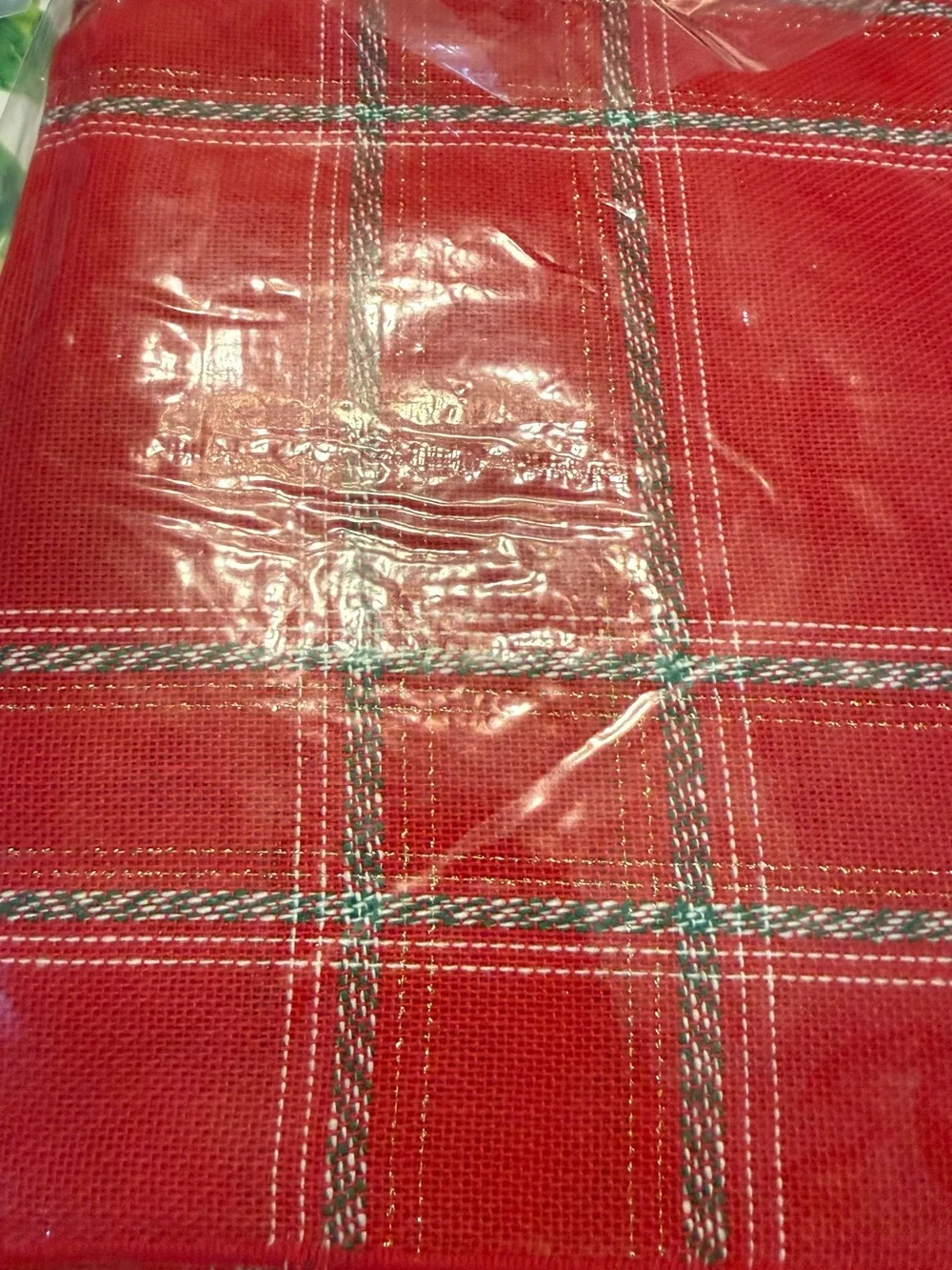 Table Runner Vintage 1980s Metallic Tartan Plaid Christmas Tassels NOS 14x54